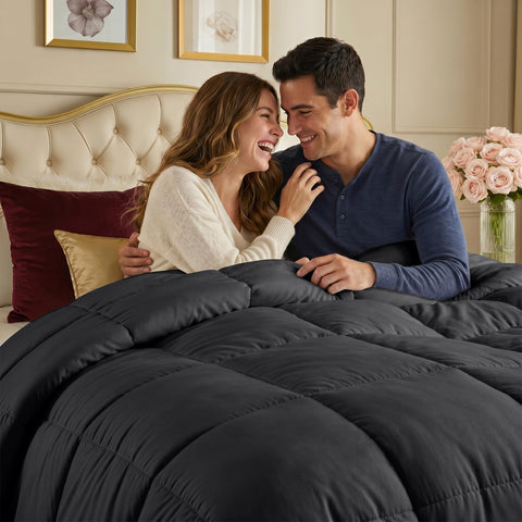 Utopia Bedding on bed lifestyle showing polished bedroom and easy styling