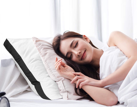 Utopia Bedding black cover and label close-up showing breathable cotton-blend fabric and care benefit