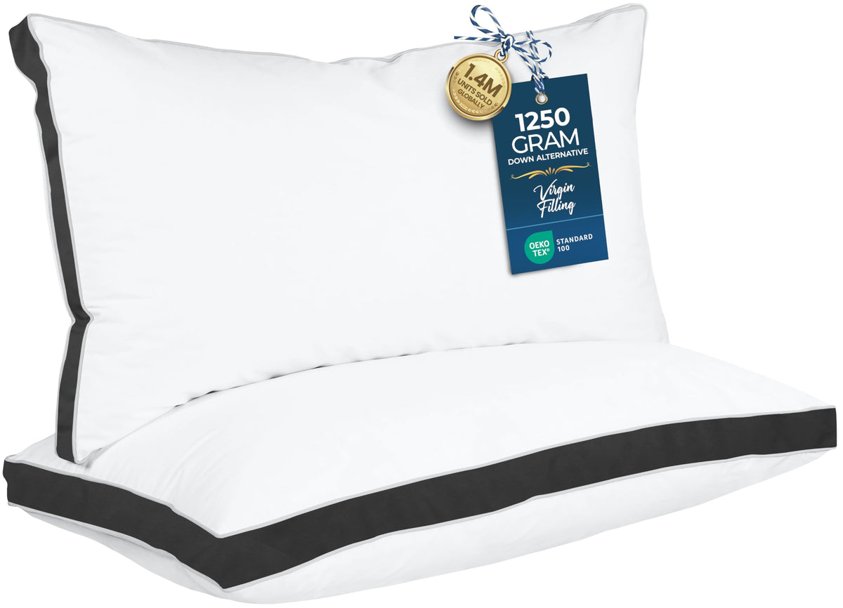 Utopia Bedding king pillows front view showing black cover and white piping for stylish bedroom appeal