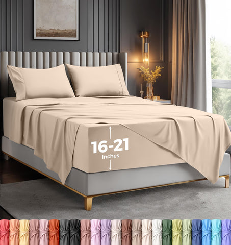 Utopia Bedding front packaging showing beige king set and contents for easy selection