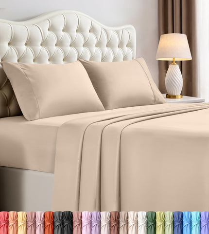 Utopia Bedding king sheet set front view showing neat beige finish and complete set