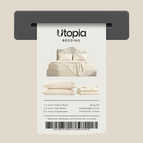 Utopia Bedding label with OEKO-TEX tag showing safety-tested materials benefit