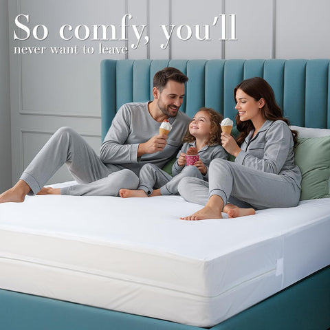 Utopia Bedding in bedroom lifestyle scene showing neat, protective bedding look