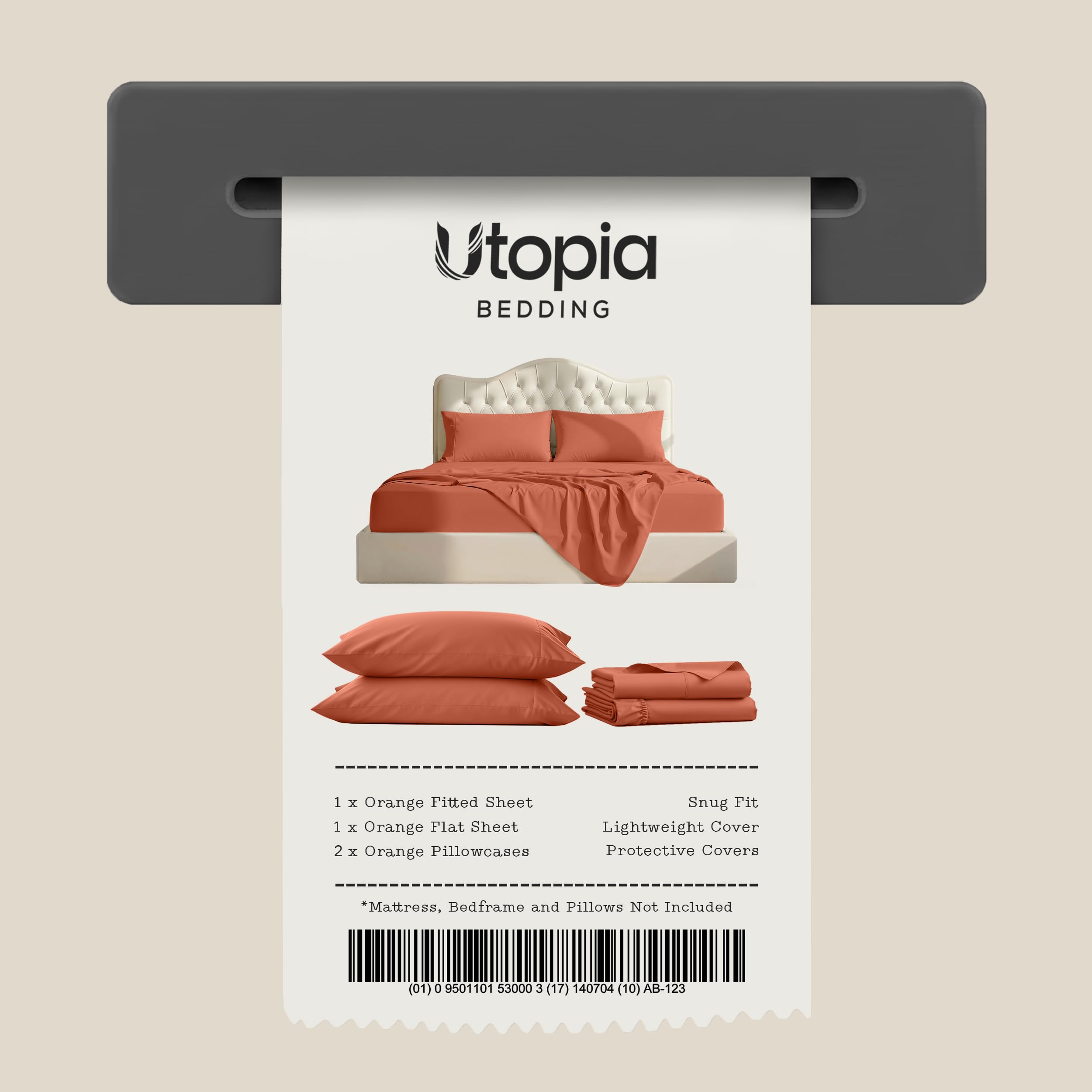 Utopia Bedding styled bedroom with sheets showing warm orange ambiance and inviting comfort