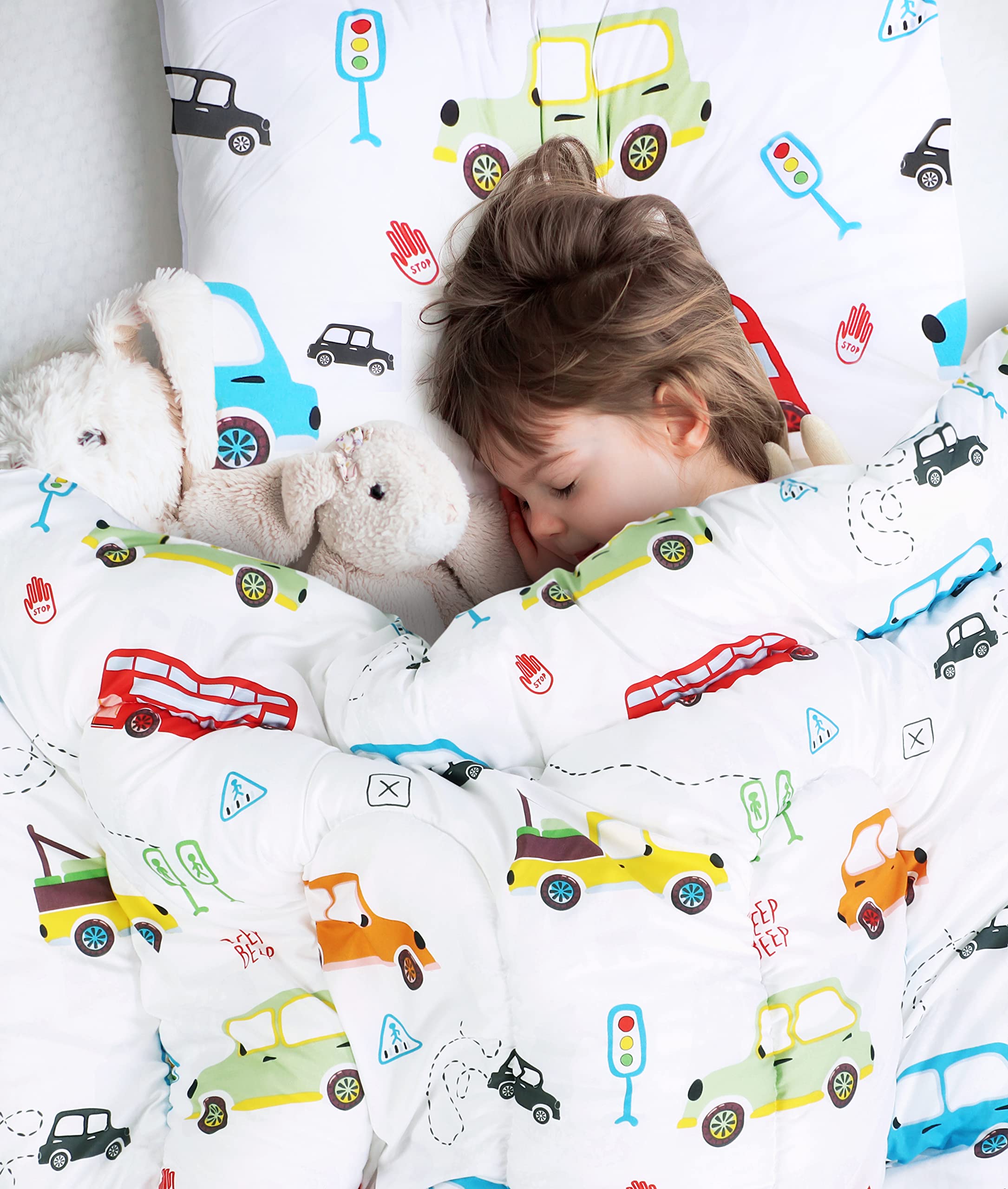 Utopia Bedding child making bed depicting independence and quick daily tidying benefit