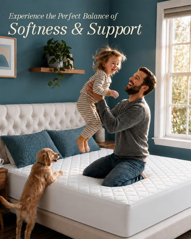 Utopia Bedding on mattress top view, creates cushioned sleep surface
