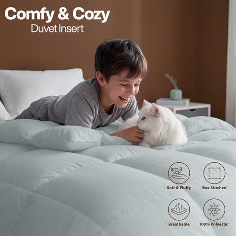 Utopia Bedding comforter on queen bed showing neutral style and drape