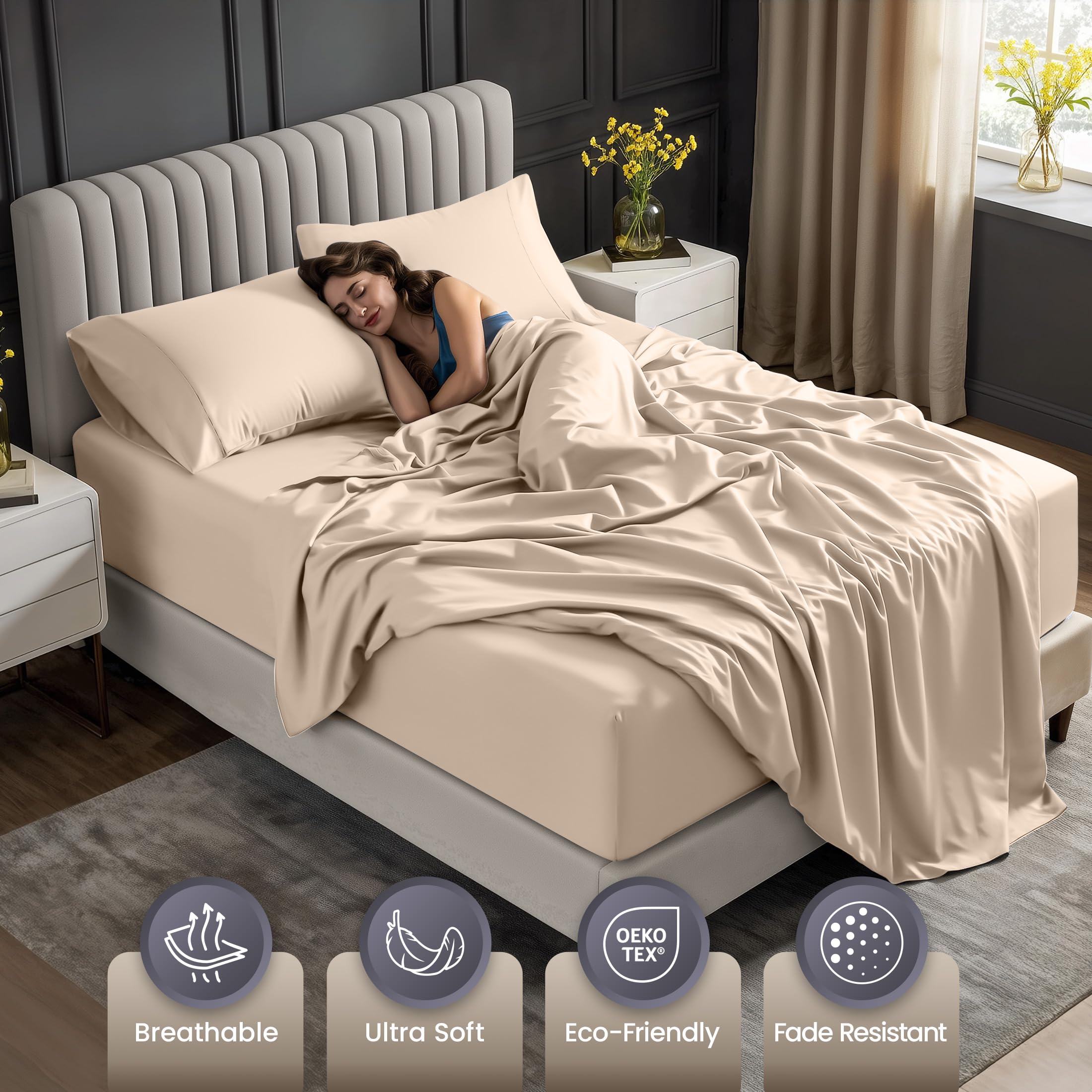 Utopia Bedding two pillowcases displayed on pillows highlighting matching set benefit