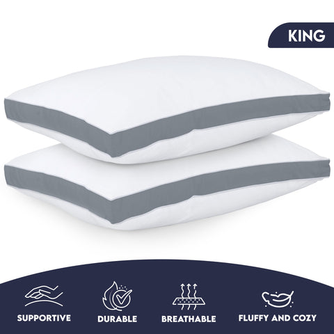 Utopia Bedding pillows on a made king bed creating a hotel-like bedroom feel
