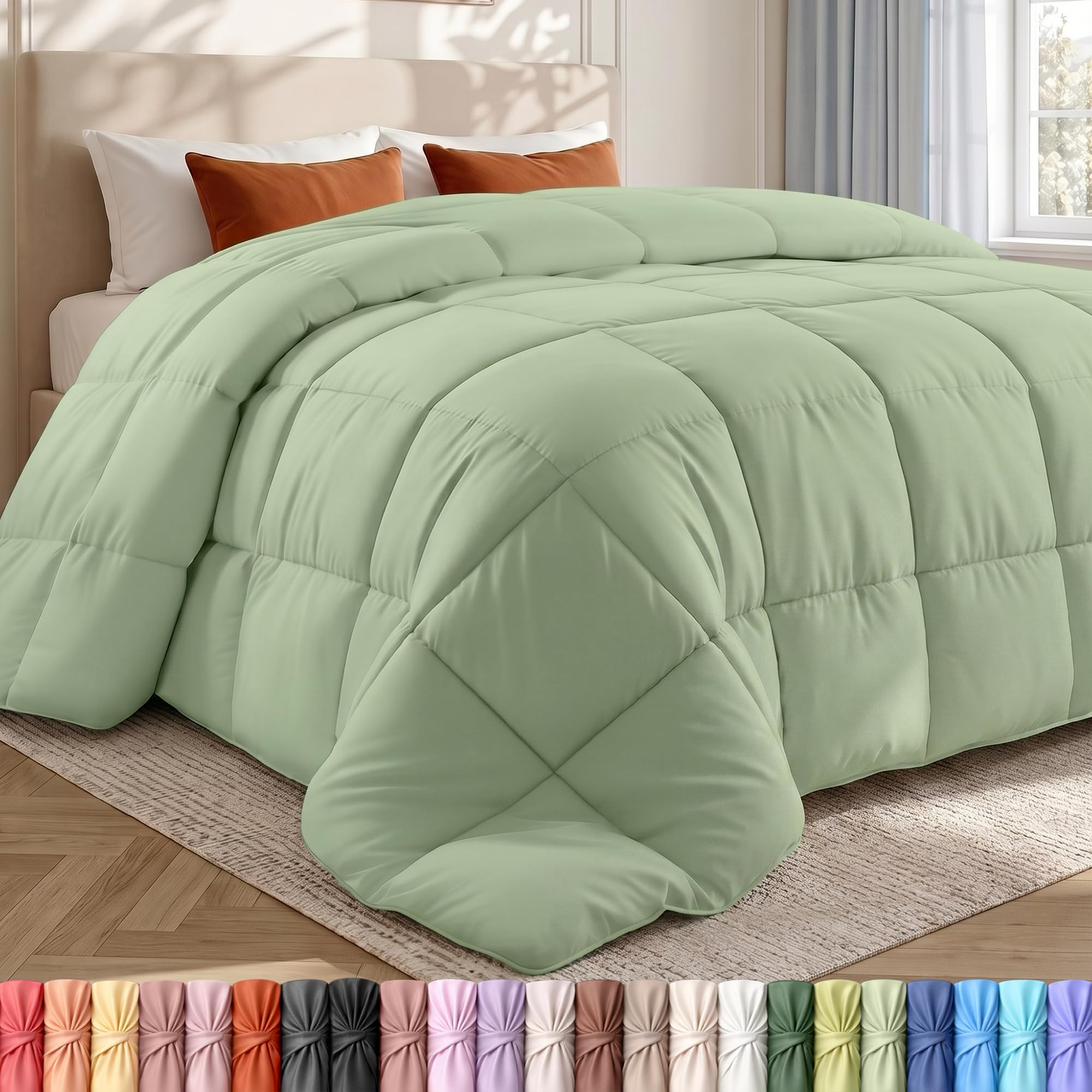 Utopia Bedding front view of sage green queen comforter showing full coverage and neat finish