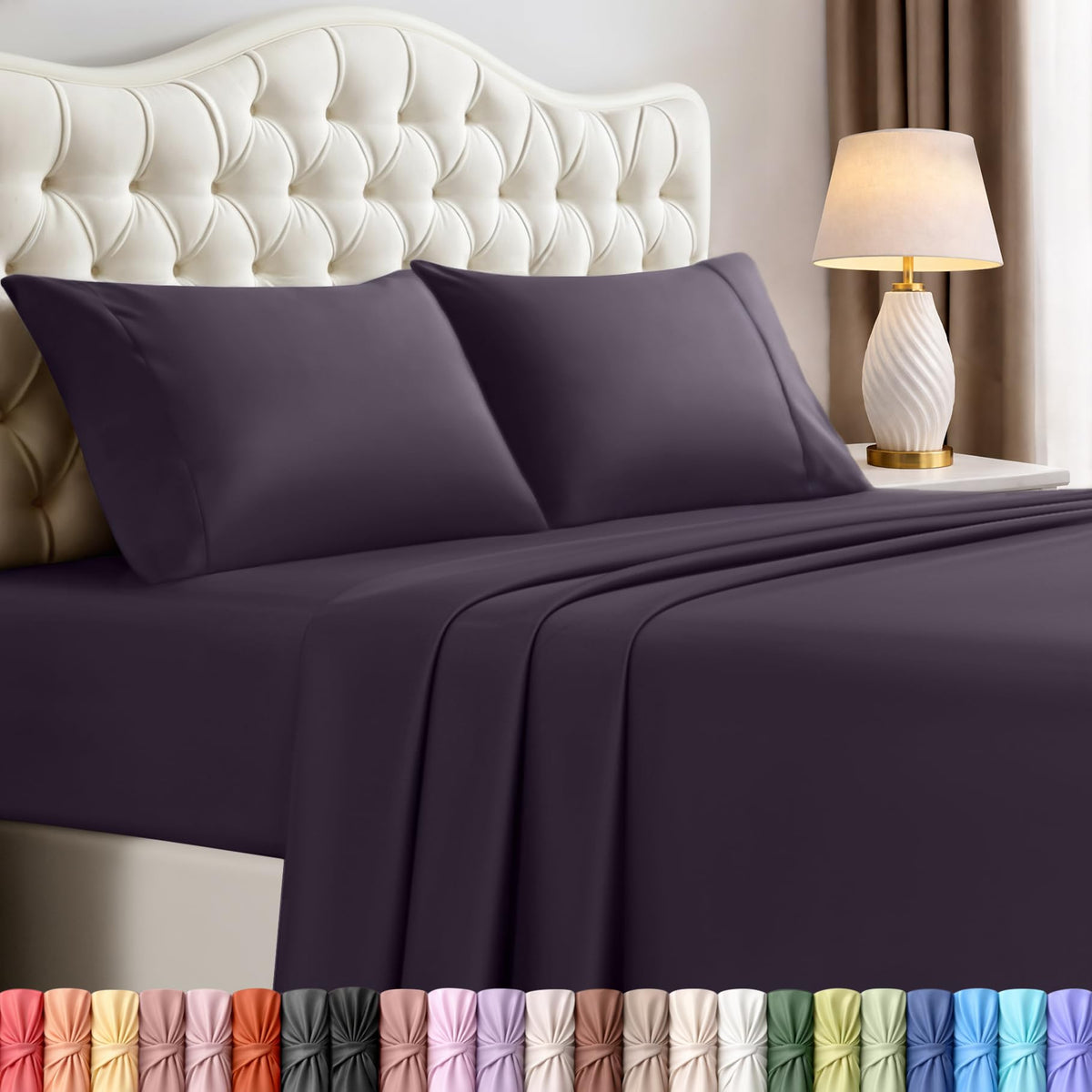 Utopia Bedding front view of queen sheet set showing neat bed and color benefit