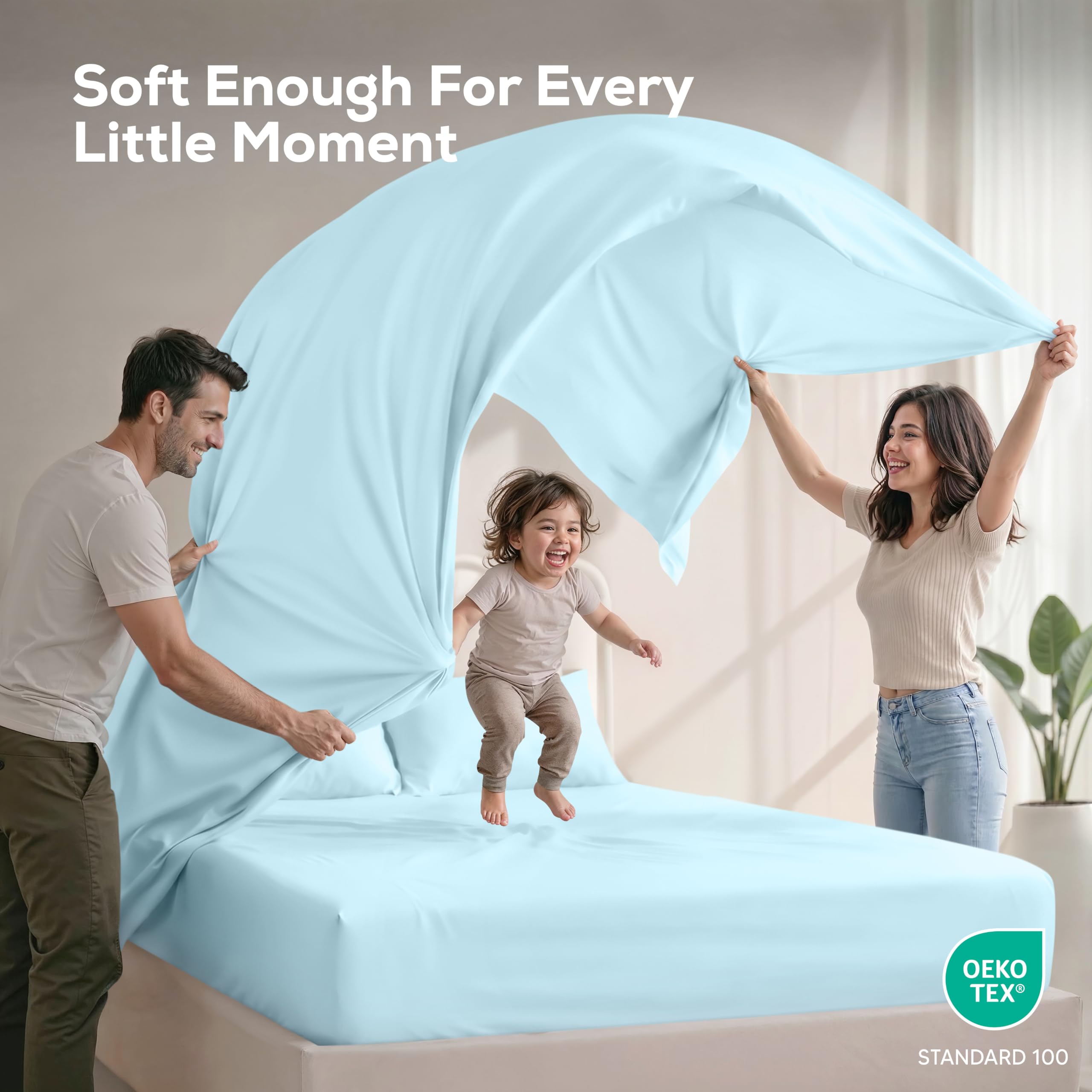 Utopia Bedding sheet set packaging with label showing certification benefit