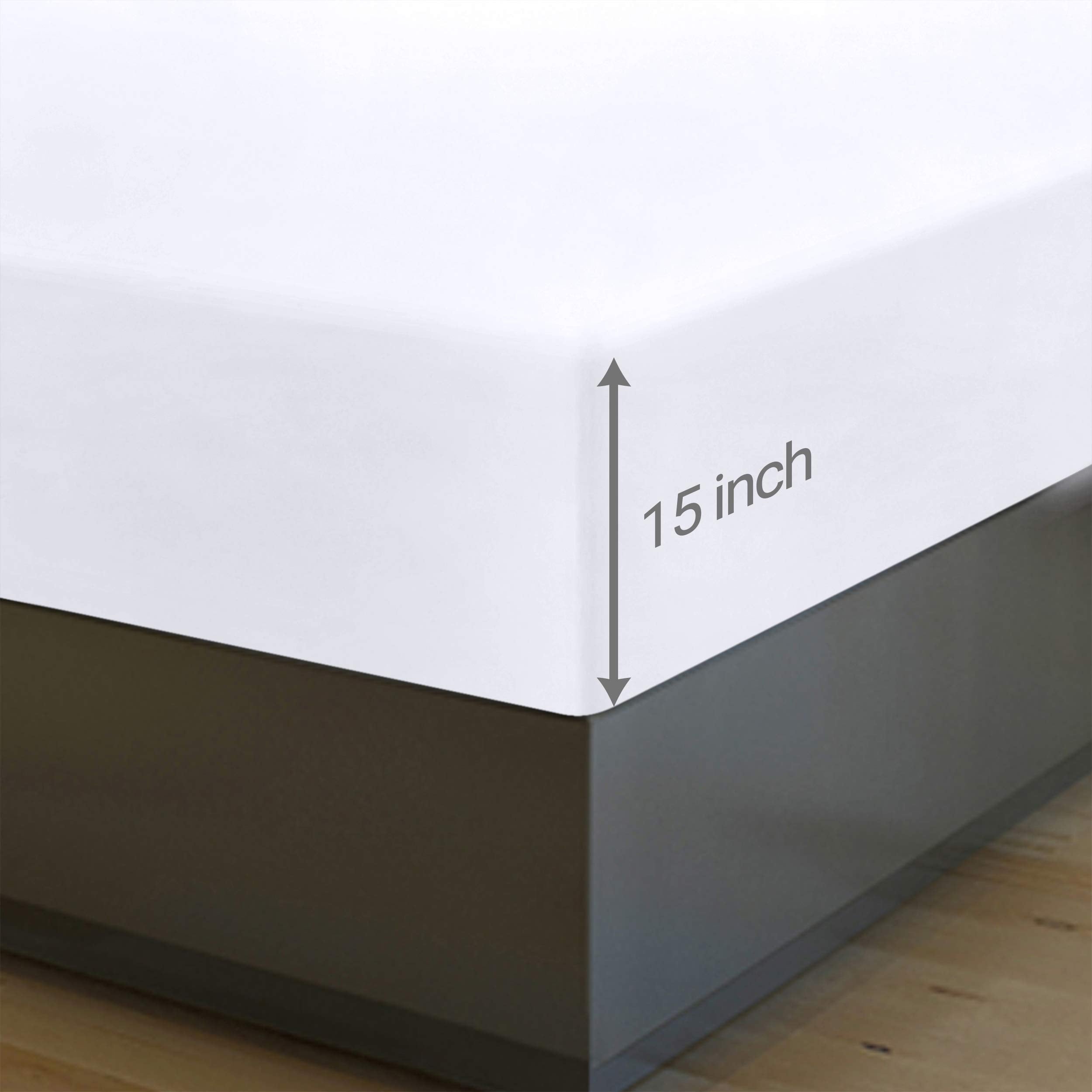 Utopia Bedding sheet next to ruler showing 15-inch deep pocket for thicker mattresses