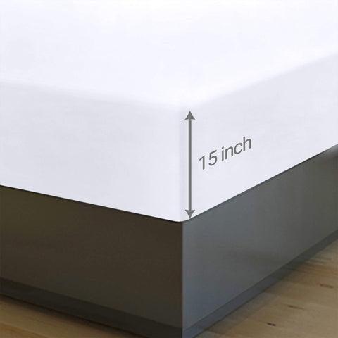 Utopia Bedding sheet next to ruler showing 15-inch deep pocket for thicker mattresses