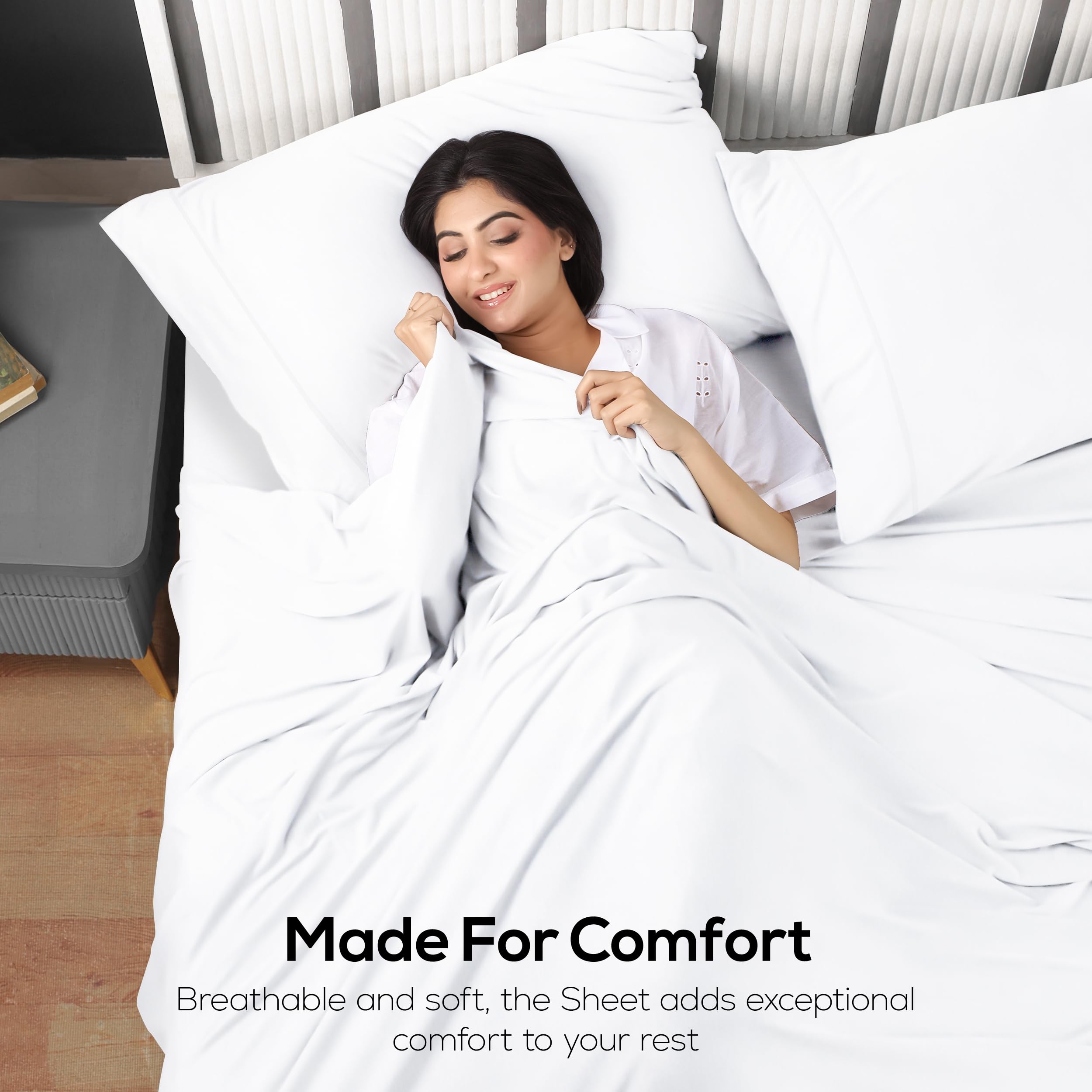 Utopia Bedding sheets beside tape measure illustrating queen dimensions and accurate sizing