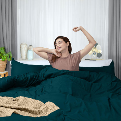 Utopia Bedding queen duvet on mattress showing true-fit size and scale