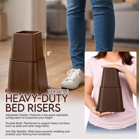 Utopia Bedding stacked risers demonstrating full 8-inch lift to create ample under-bed clearance