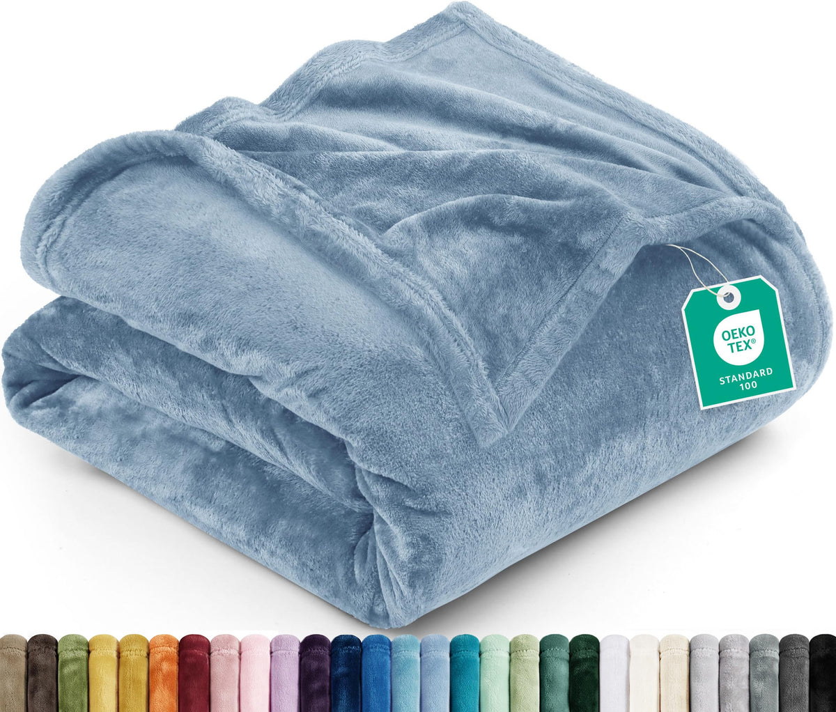 Utopia Bedding stone blue blanket front view showing plush finish and inviting look