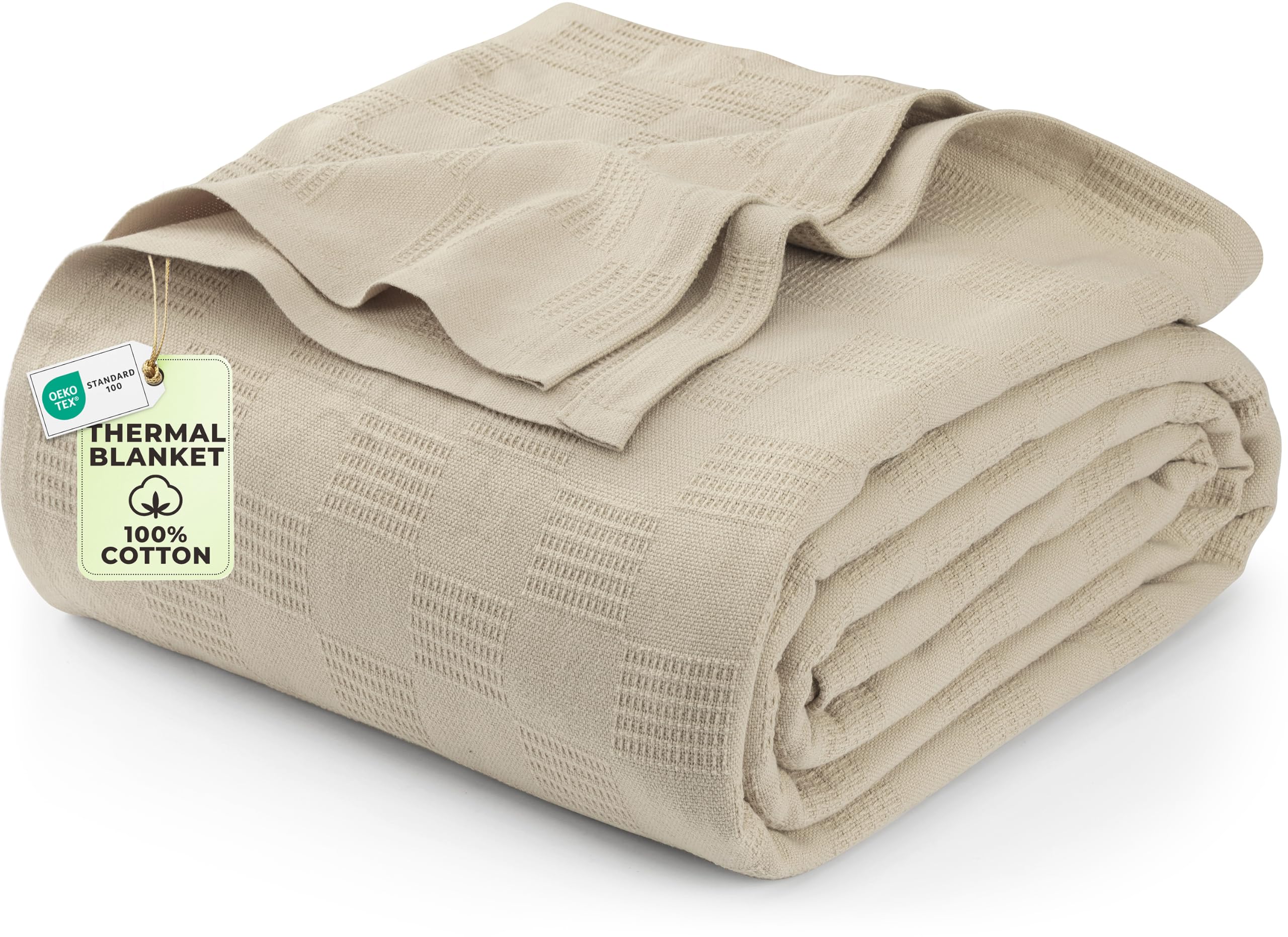 Utopia Bedding blanket front view showing khaki color and soft drape benefit of neutral styling