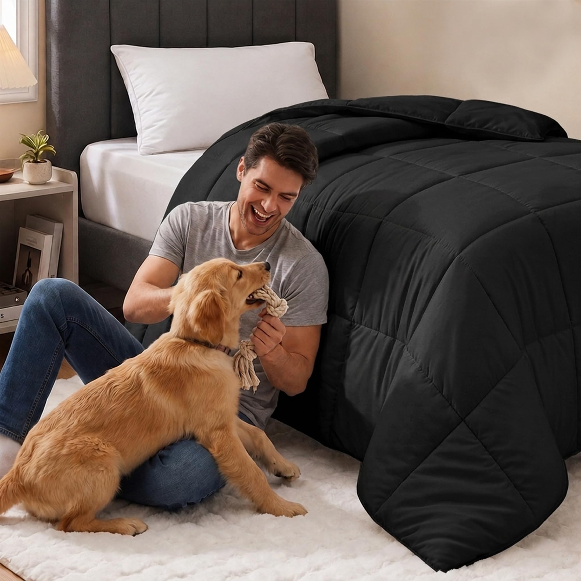 Utopia Bedding folded comforter beside ruler showing compact storage and scale