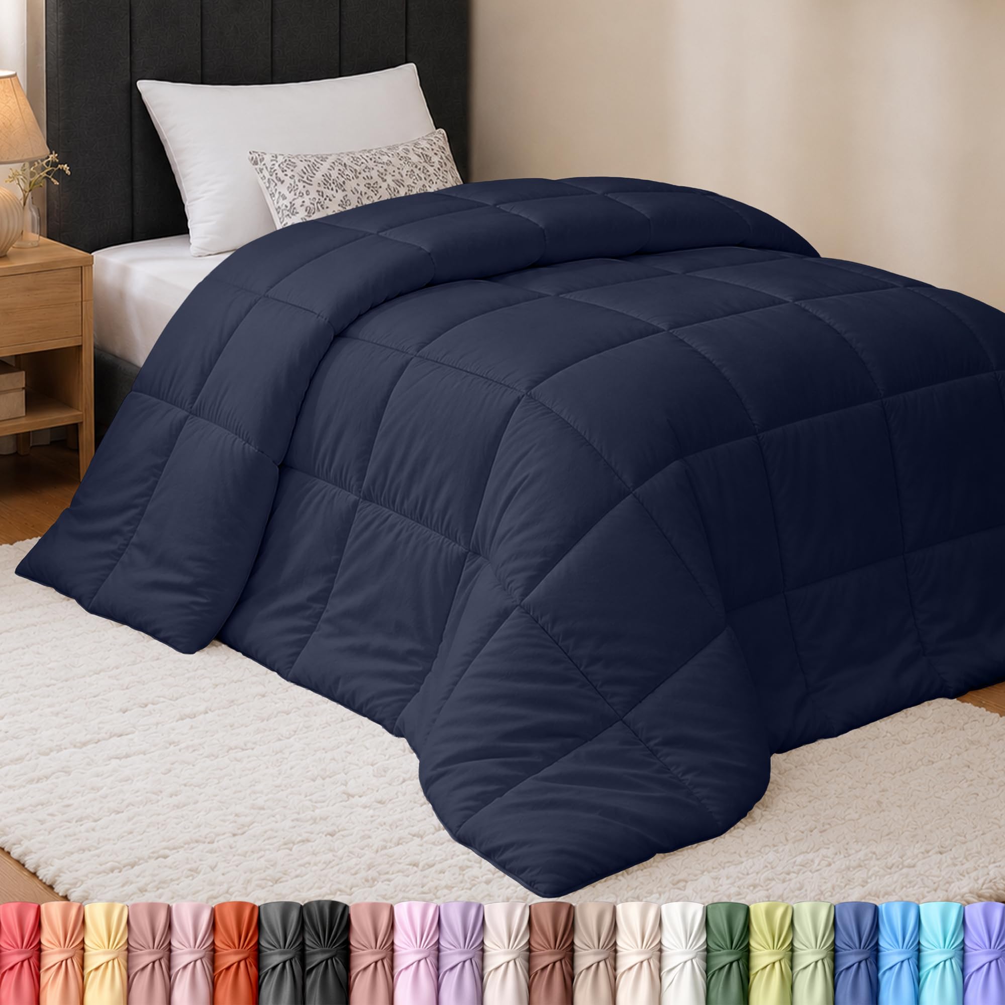 Utopia Bedding navy twin comforter front view shows full coverage and neat finish