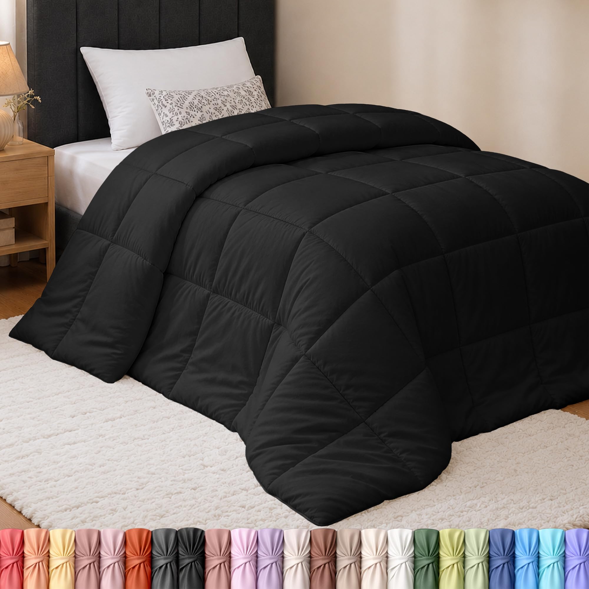 Utopia Bedding front view of black twin comforter showing full coverage and modern look