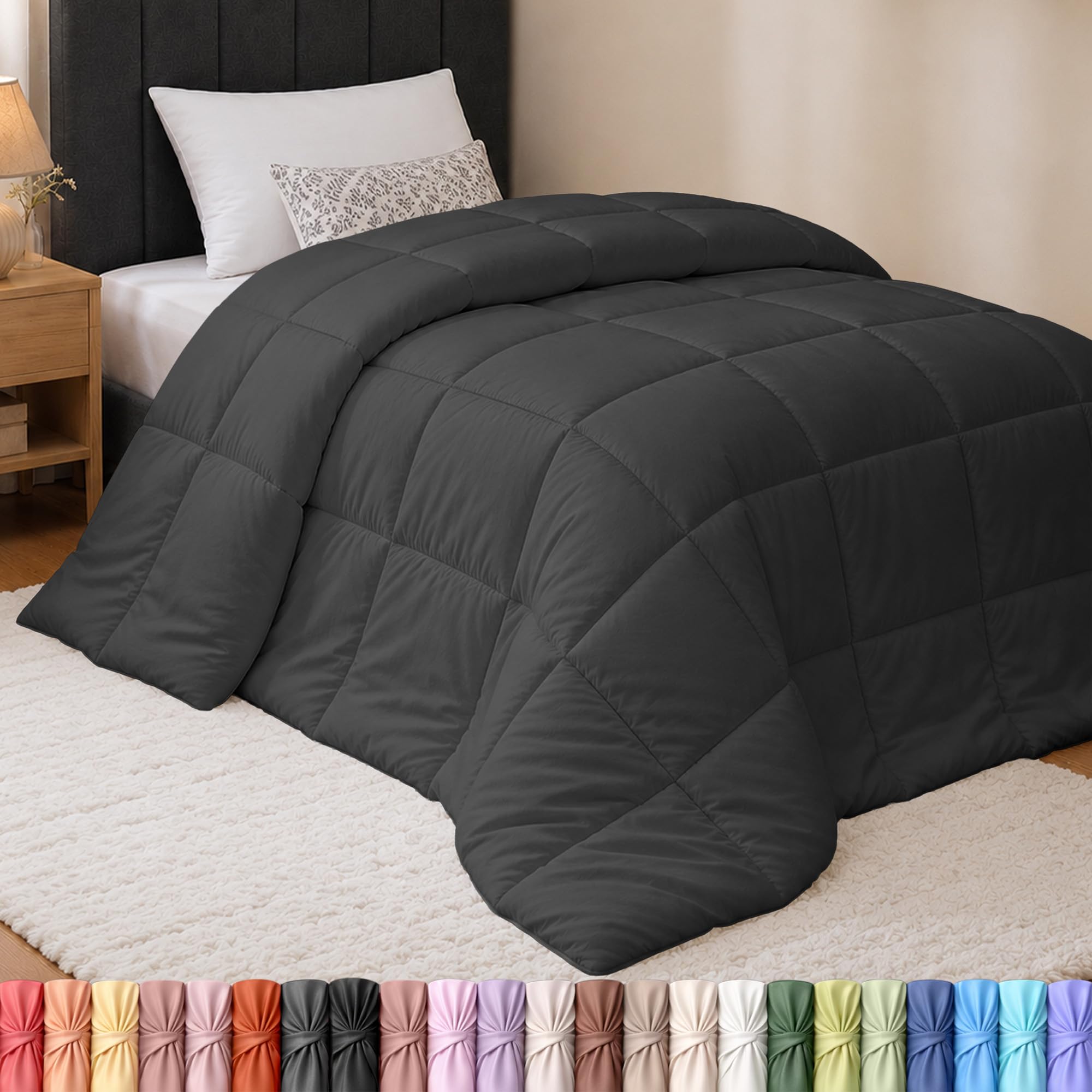 Utopia Bedding twin comforter front view showing grey cover and even loft for cozy sleep