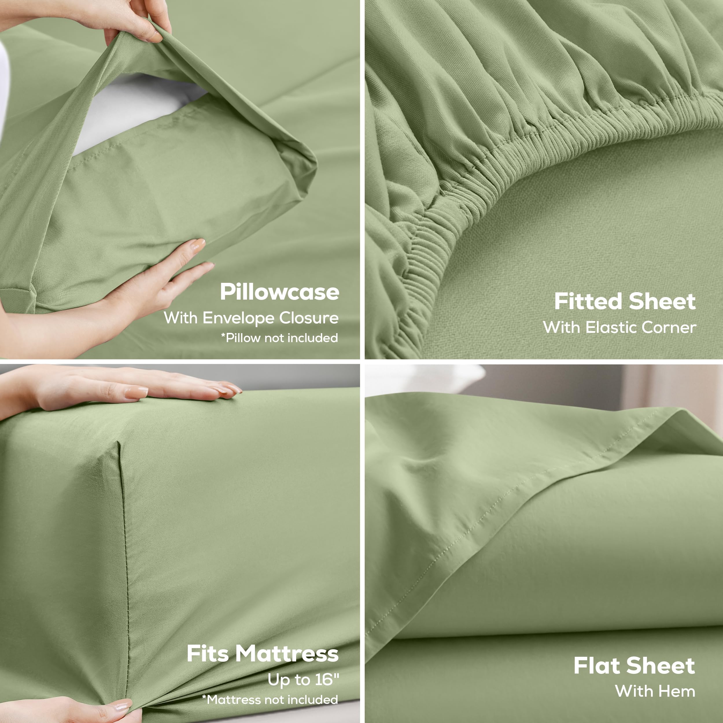 Utopia Bedding flat sheet spread on bed in sage showing full coverage and smooth finish