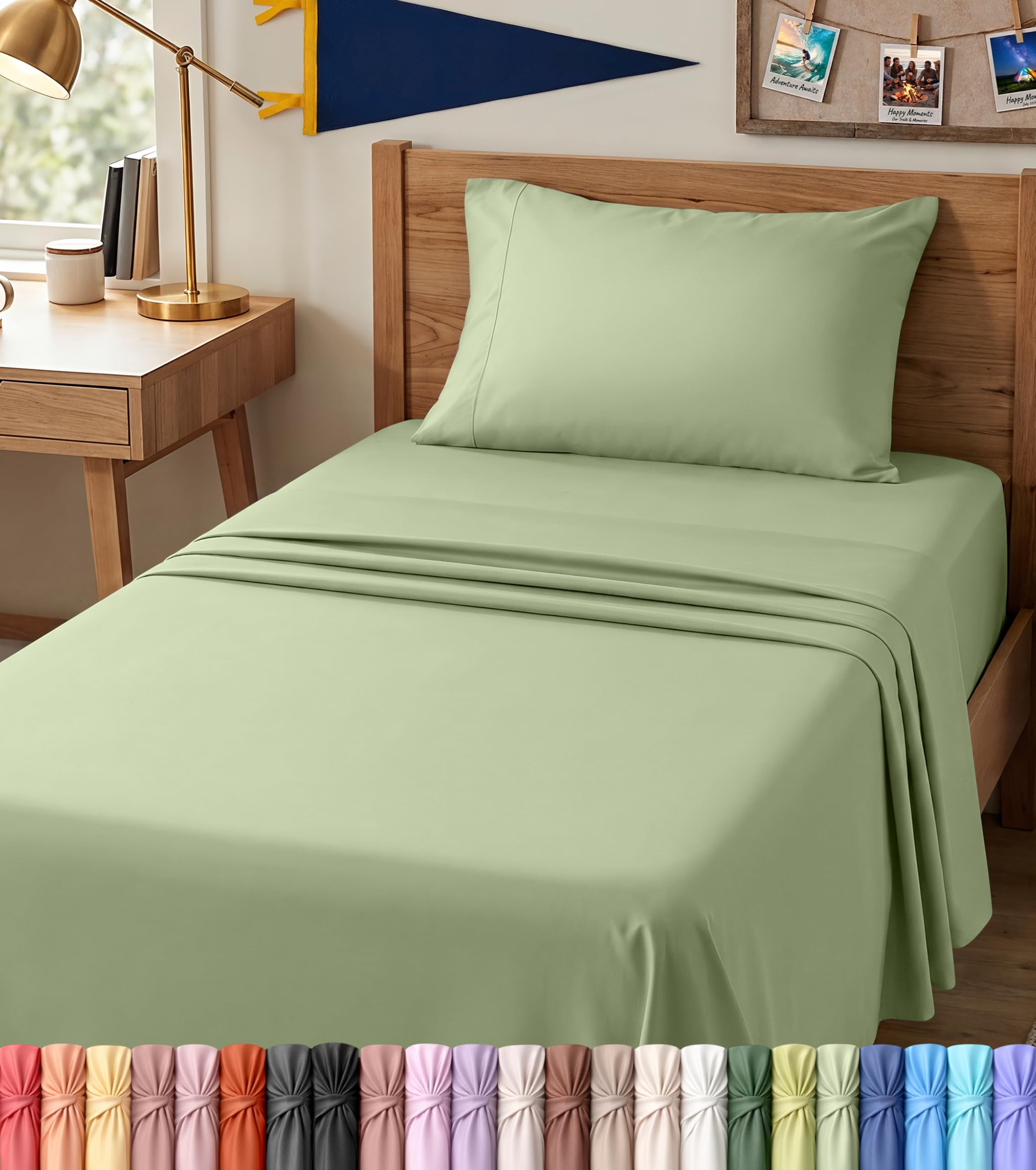 Utopia Bedding front packaging showing Twin XL sage set and clear contents benefit: easy identification