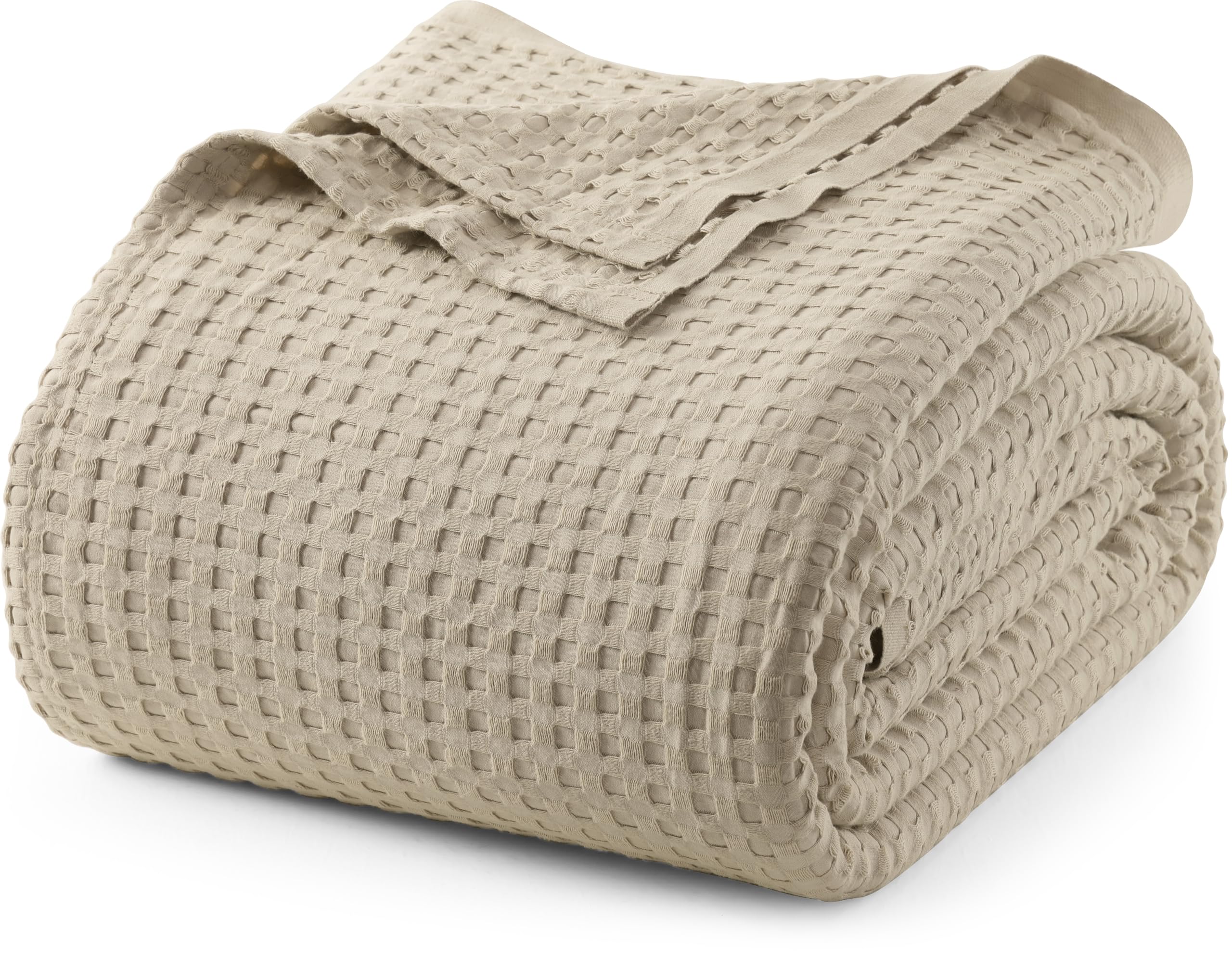 Utopia Bedding waffle blanket front flat khaki showing full coverage benefit