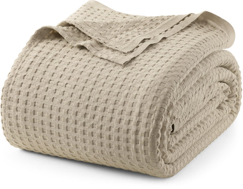 Utopia Bedding waffle blanket front flat khaki showing full coverage benefit