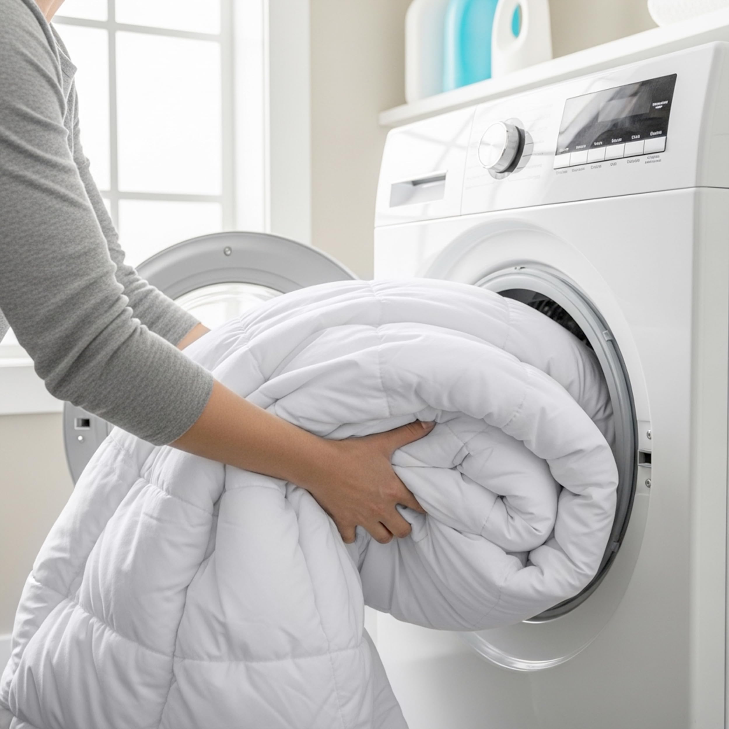 Utopia Bedding placed beside washing machine illustrating easy machine wash