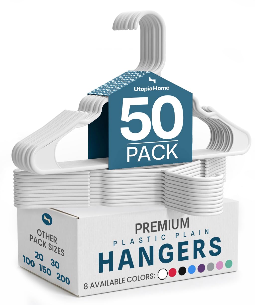 Utopia Home front view of 50-pack hangers showing neat, space-saving benefit