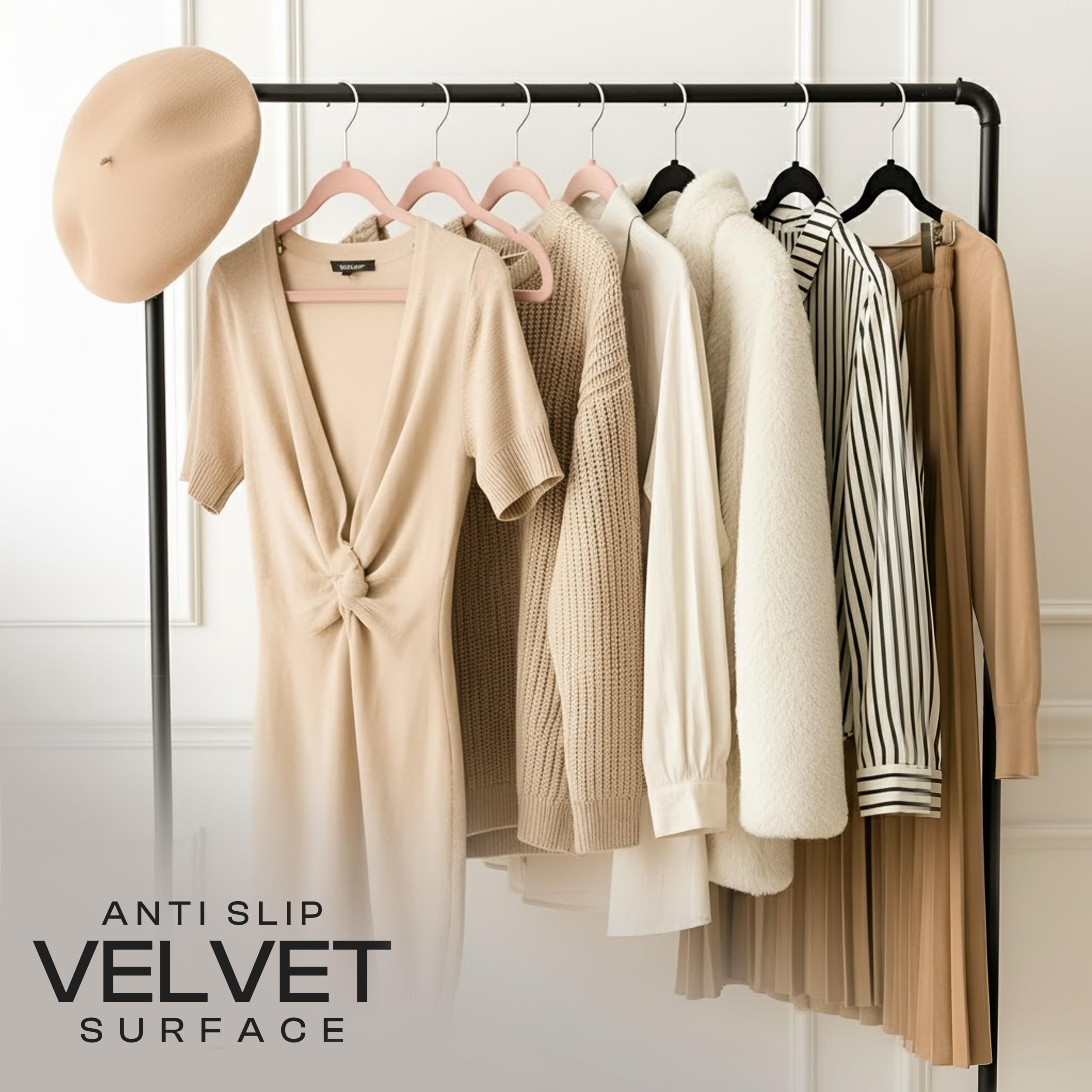 Utopia Home hangers holding shirts and dresses to prevent slipping