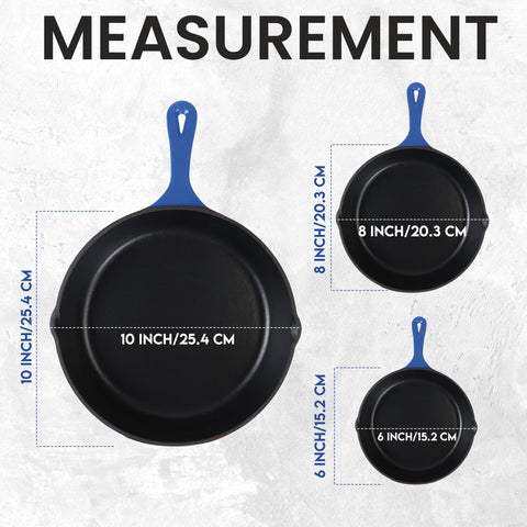 Utopia Kitchen three skillets side-by-side demonstrating size options and flexibility
