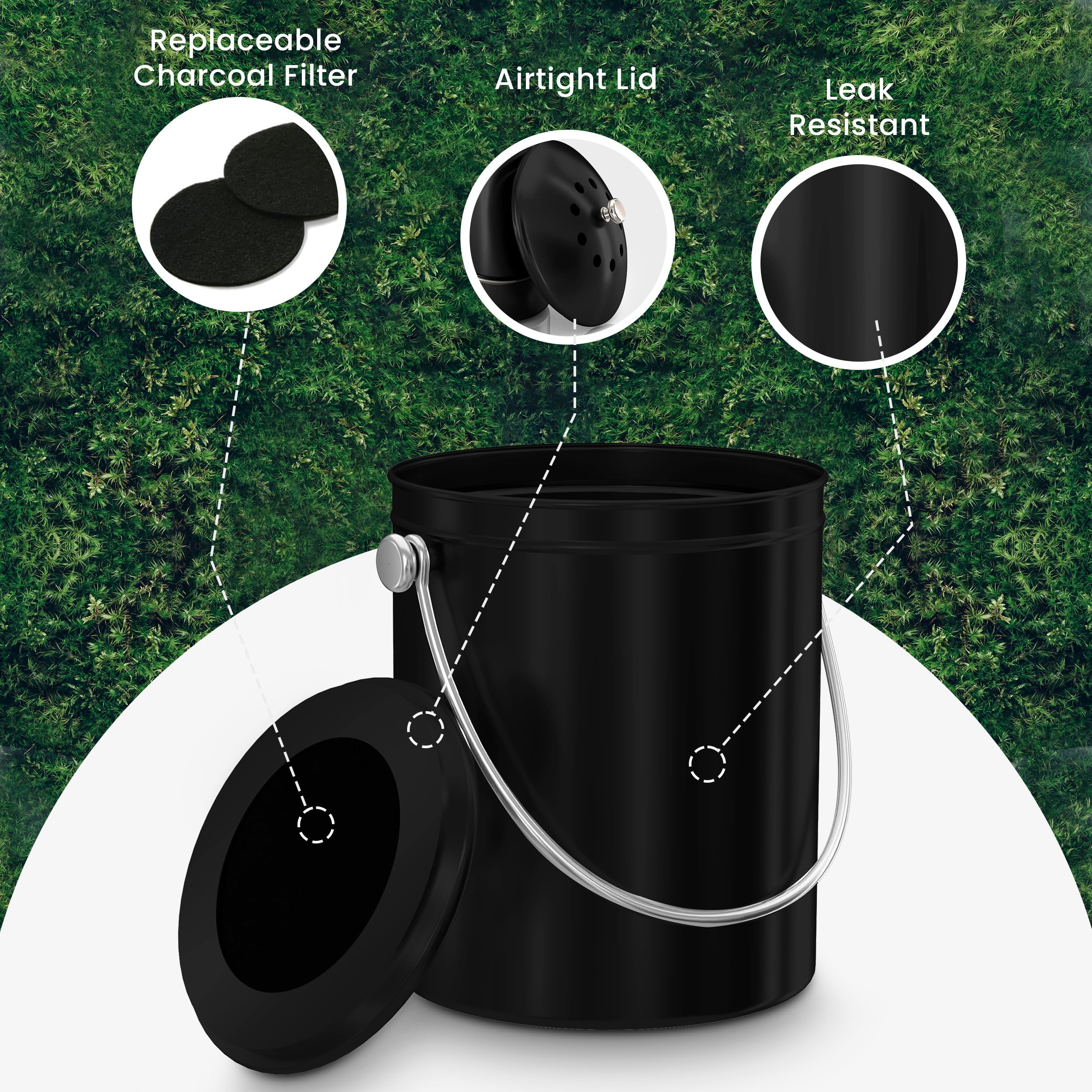 Utopia Kitchen compost bin in use on countertop showing convenient scrap collection benefit