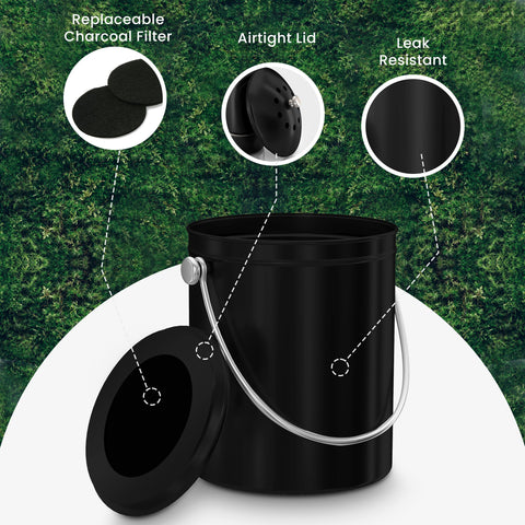 Utopia Kitchen compost bin in use on countertop showing convenient scrap collection benefit