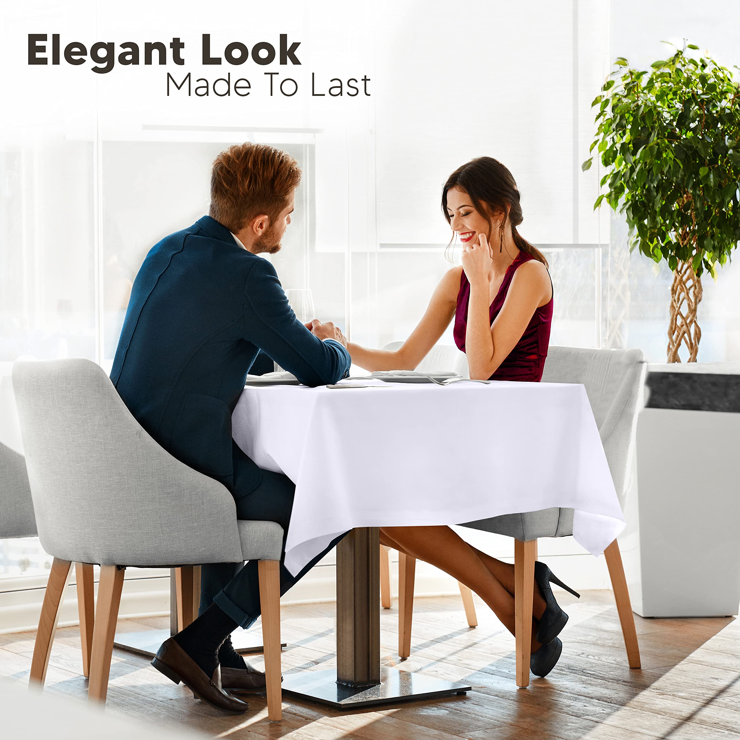 Utopia Kitchen drape over table edge corner detail, displays smooth wrinkle-resistant finish