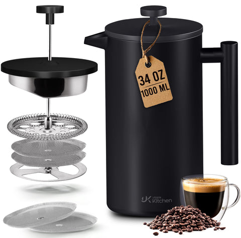 Utopia Kitchen front view of black 34 oz press showing sleek design and durable finish