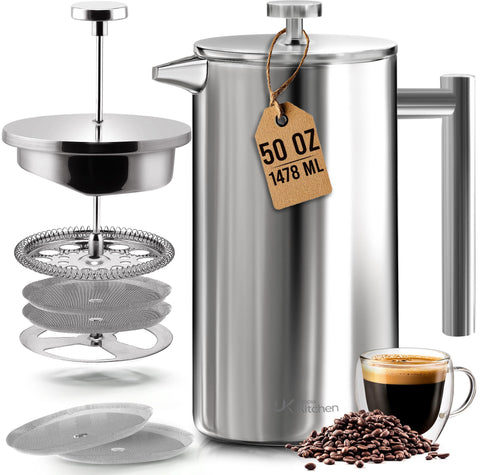 Utopia Kitchen front view showing 50 oz capacity and stainless finish for reliable brewing