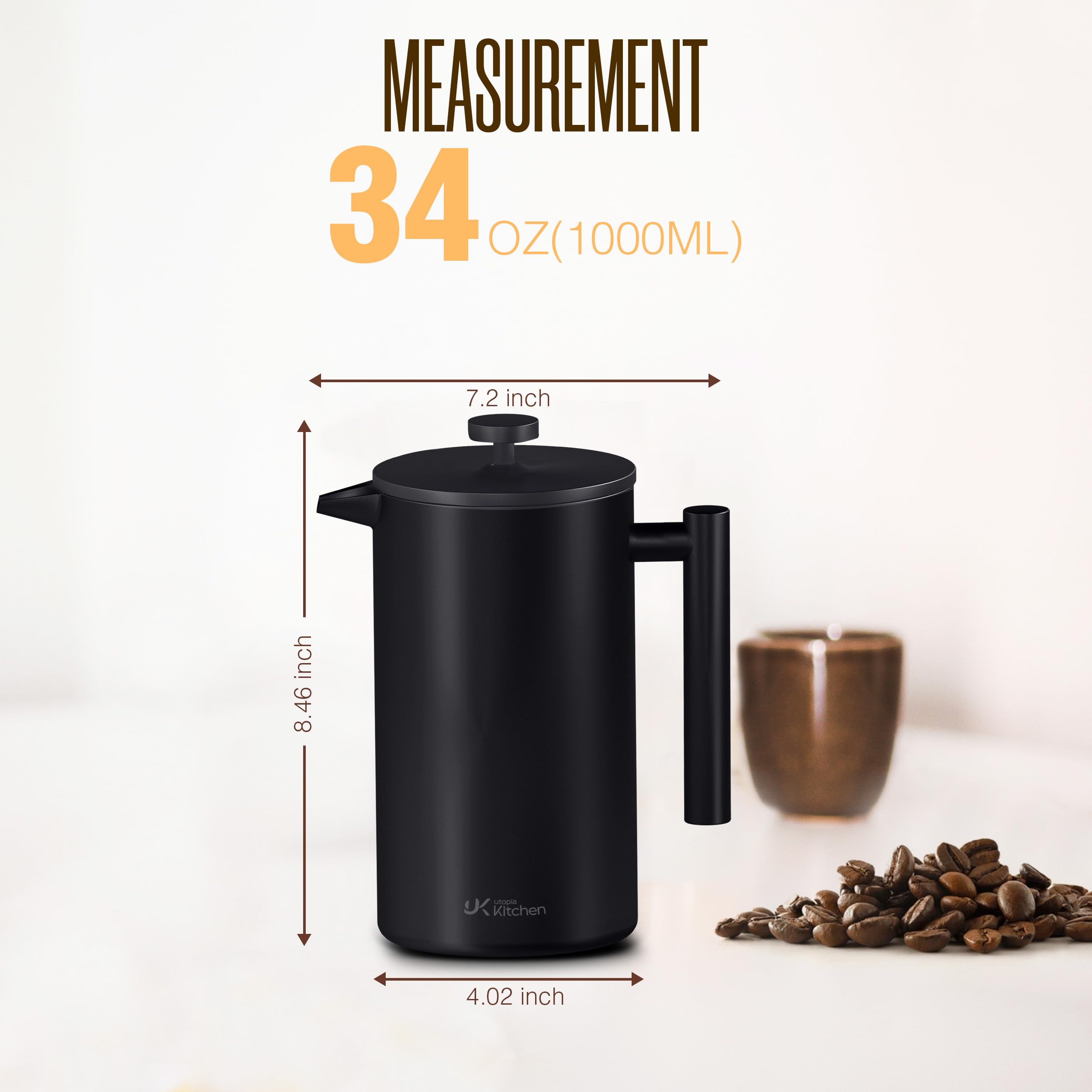 Utopia Kitchen French press on breakfast table showing reliable brewing for gatherings