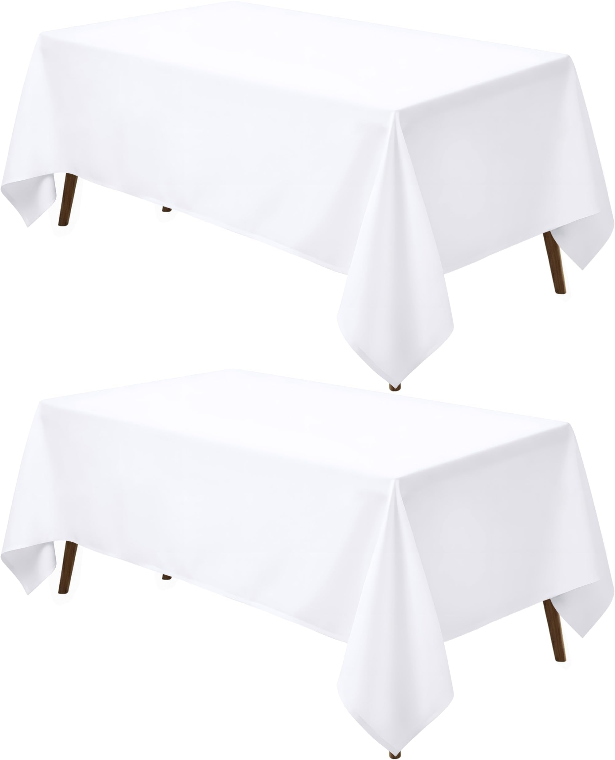 Utopia Kitchen front view of two white rectangle tablecloths, presents neat table styling
