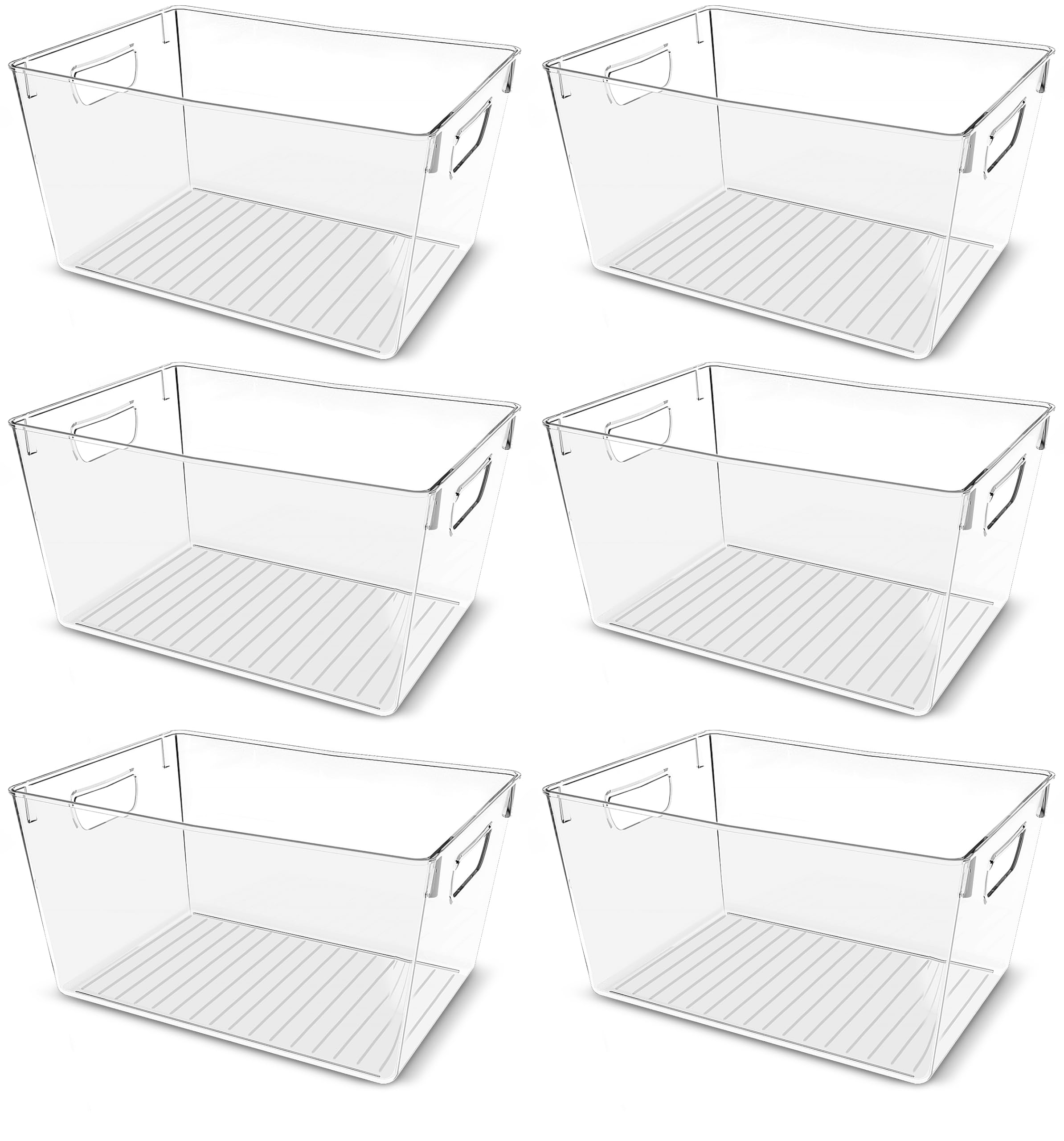 Utopia Kitchen front view of six clear pantry organizers shows tidy uniform storage benefit