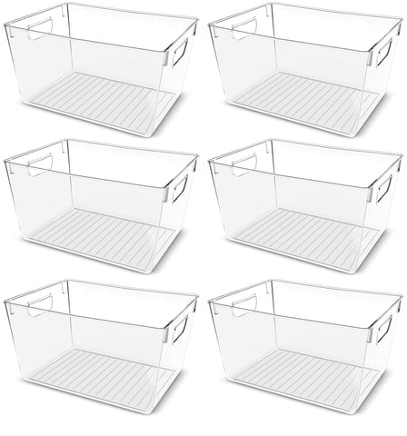 Utopia Kitchen front view of six clear pantry organizers shows tidy uniform storage benefit