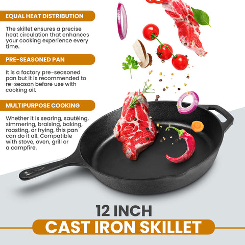 Utopia Kitchen skillet searing steak on stovetop for superior browning benefit
