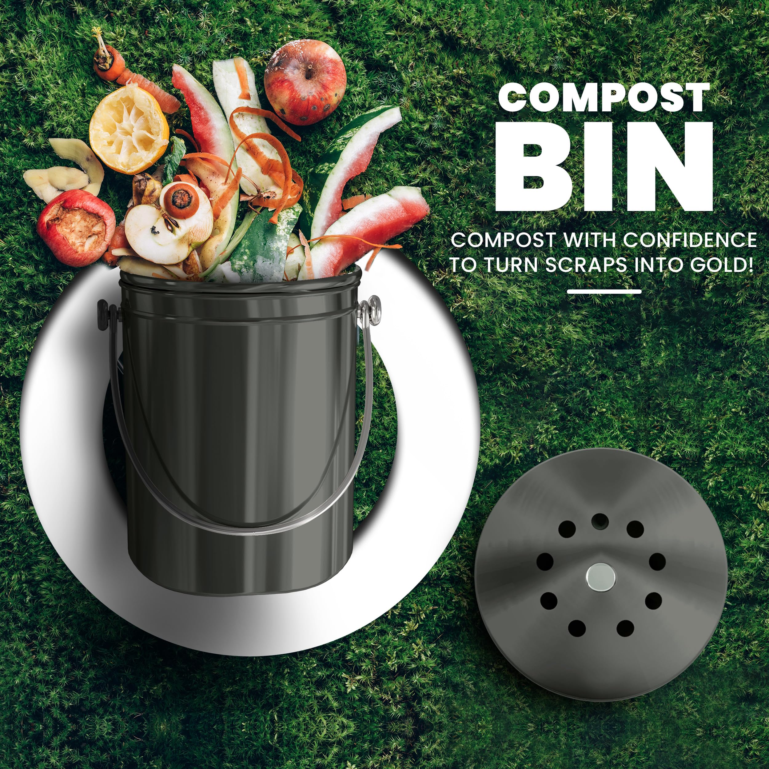 Utopia Kitchen lid with charcoal filter highlighting odor control benefit