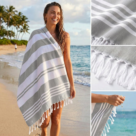 Utopia Towels shaking off sand easily for quick cleanup and reuse