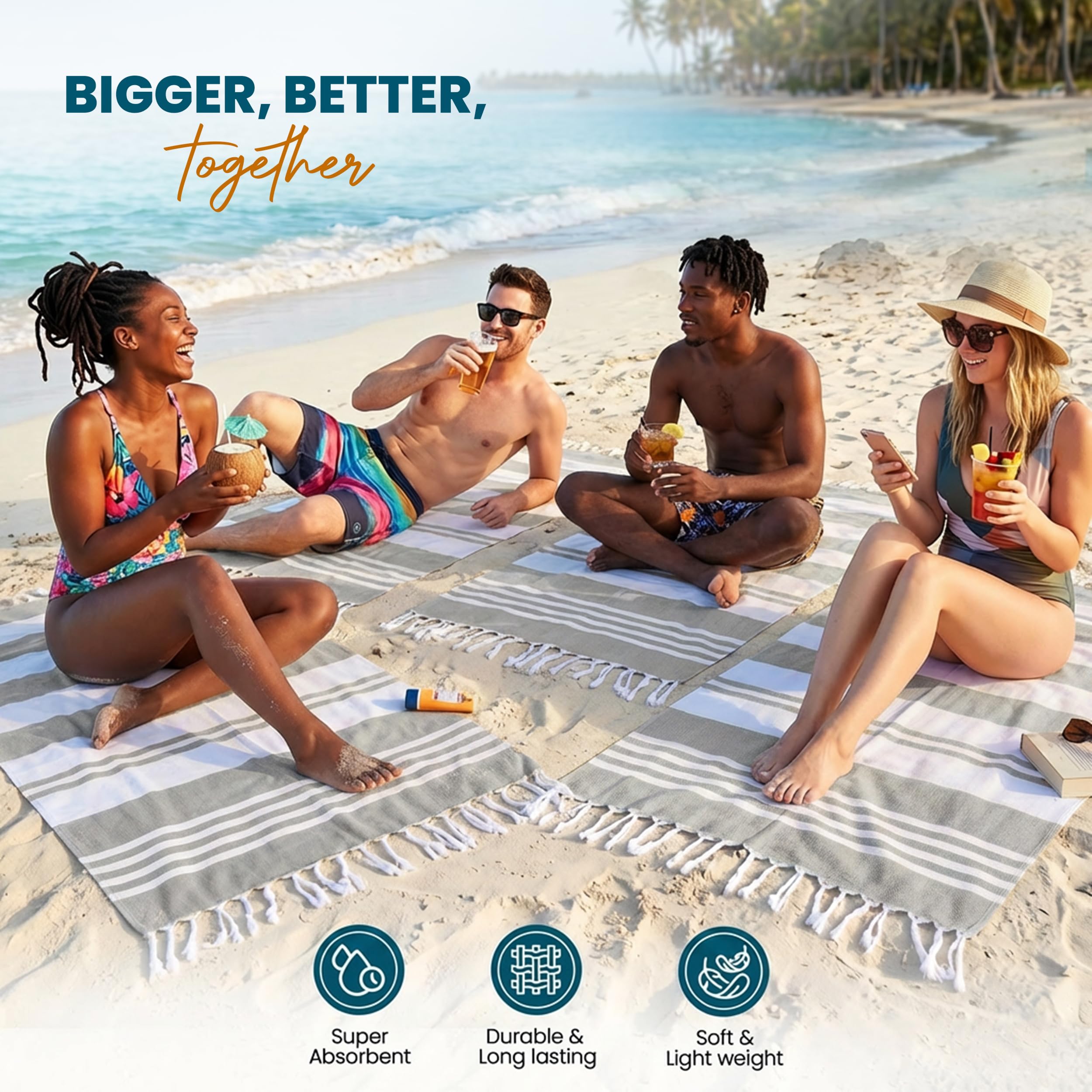 Utopia Towels spread on beach lounger offering full-body coverage