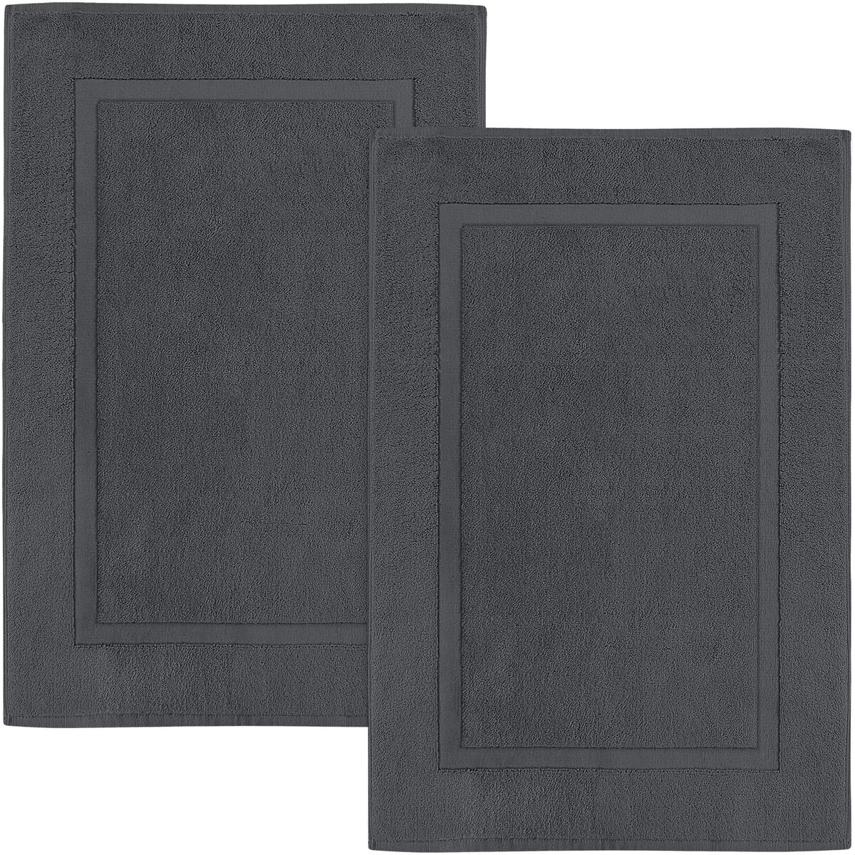 Utopia Towels front view of grey bath mat showing plush surface and neat edges for comfort