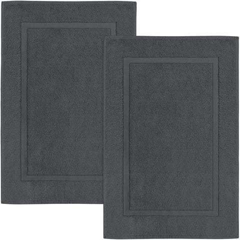 Utopia Towels front view of grey bath mat showing plush surface and neat edges for comfort